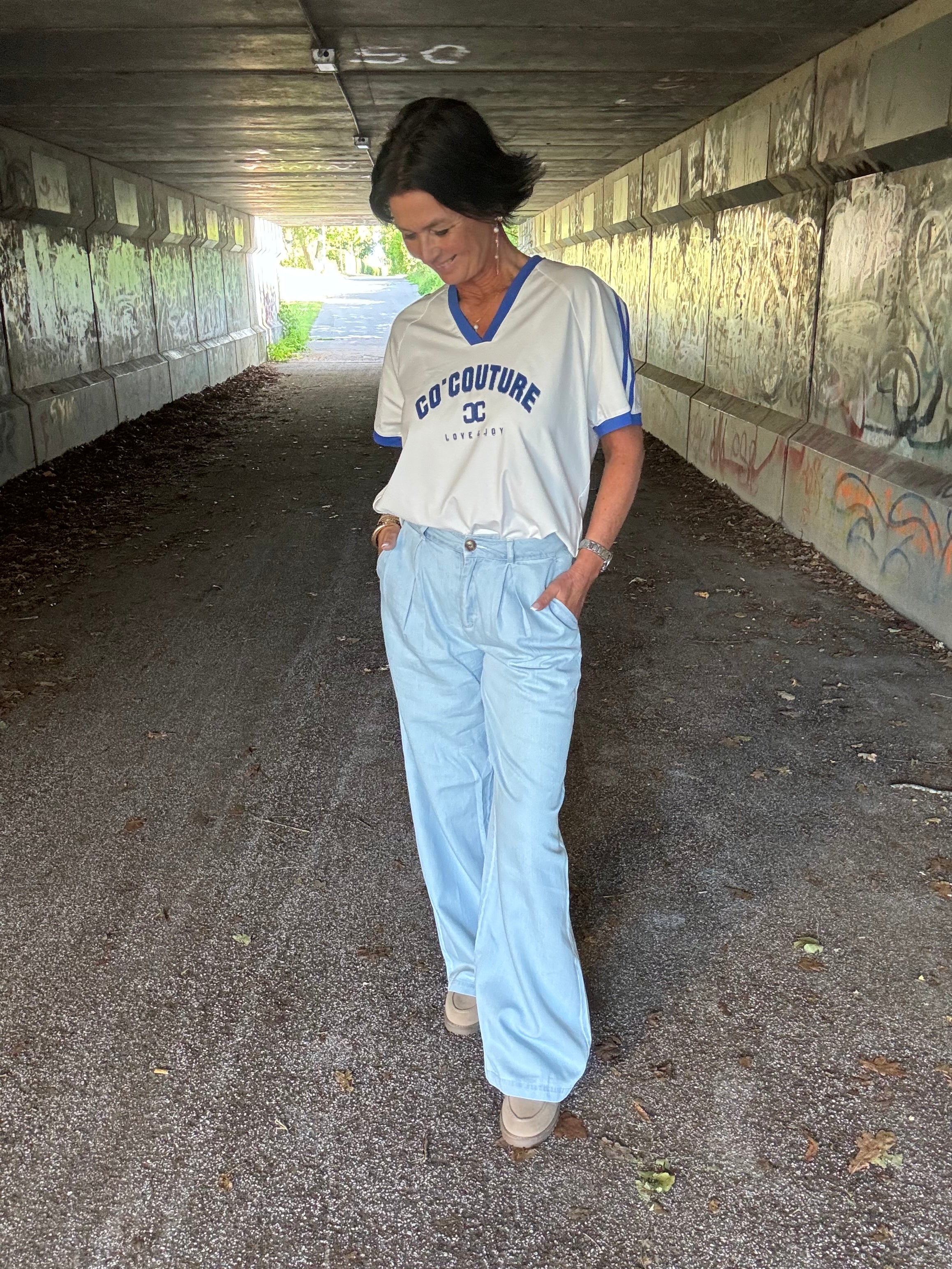 Co'Couture T-Shirt - SiaraCC Oversize V-Hals T-shirts i Off White New Blue