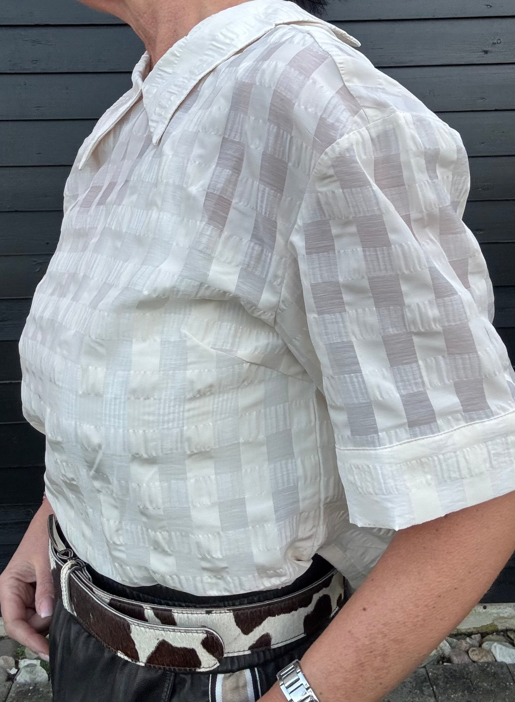 Haute L´amitié Bluse - Sheer Check SS Bluse i Off White