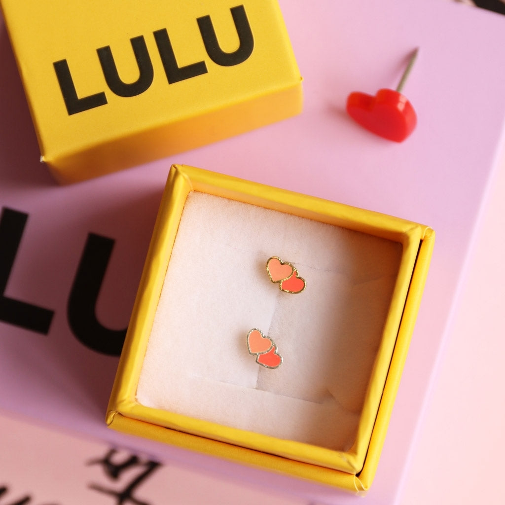 LULU Copenhagen Ørering - 2Hearts, Dobbelt Hjerte i Coral