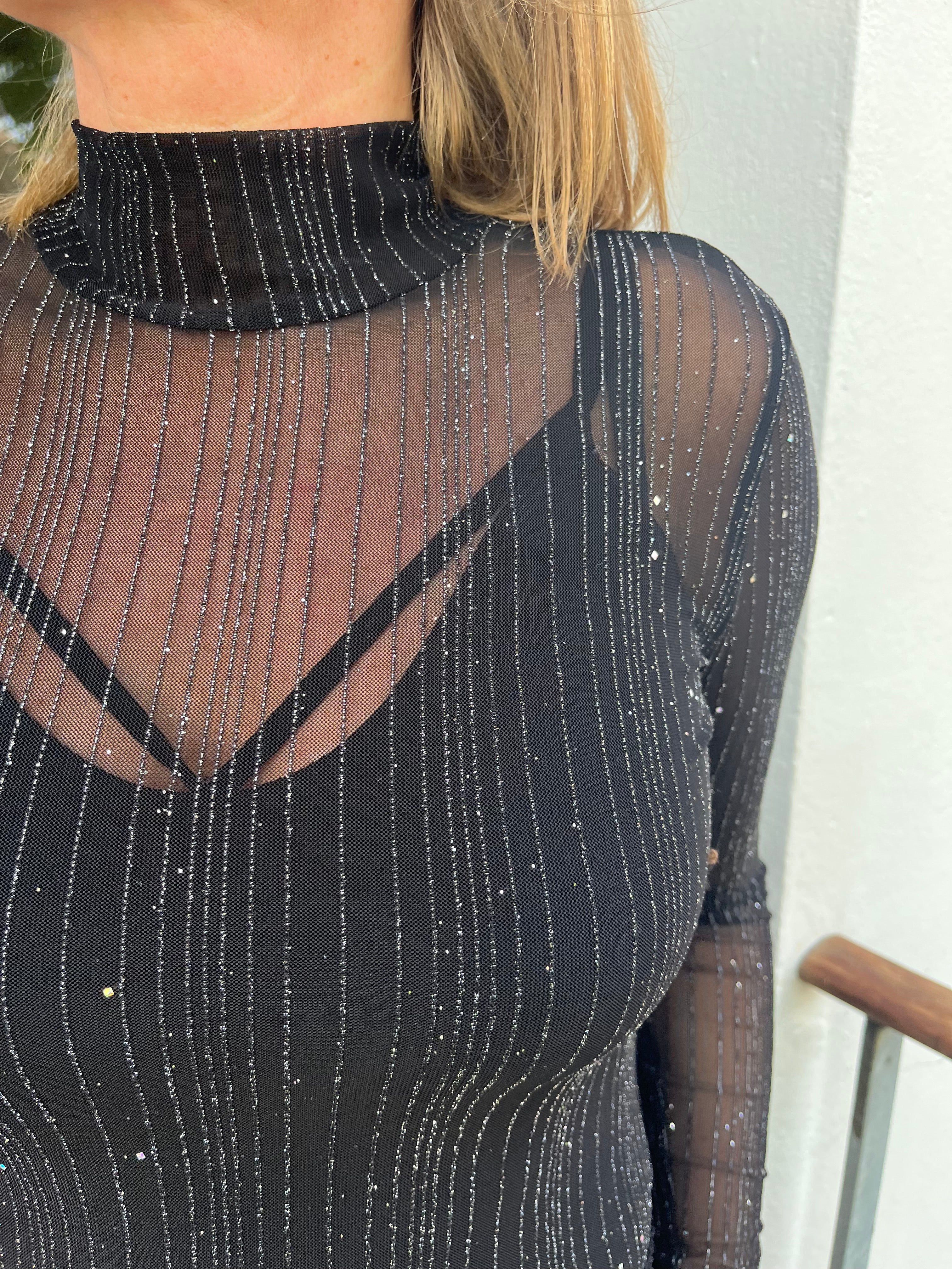Coster Copenhagen Bluse - CC Heart Eve Mesh Turtleneck i Sort Glitter