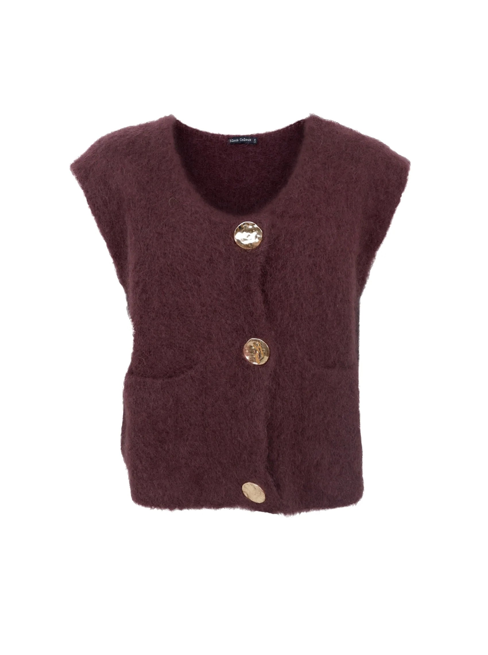 Black Colour Vest - BcBjoerk Strik Vest med Knapper i Coffee