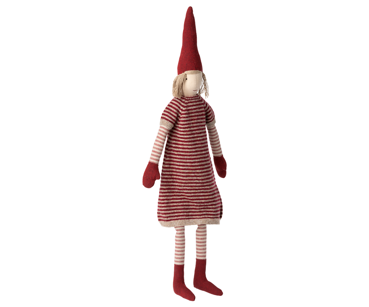 Maileg Nisse - Maxi Nisse Pige Med Stribet Strik Kjole Str. 4