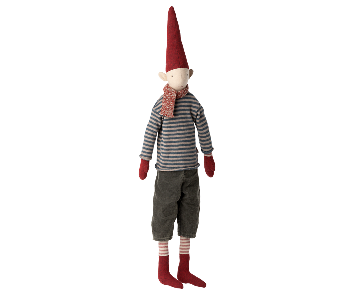 Maileg Nisse - Maxi Nisse Str. 4 Dreng Stribet Bluse og Fløjls Bukser