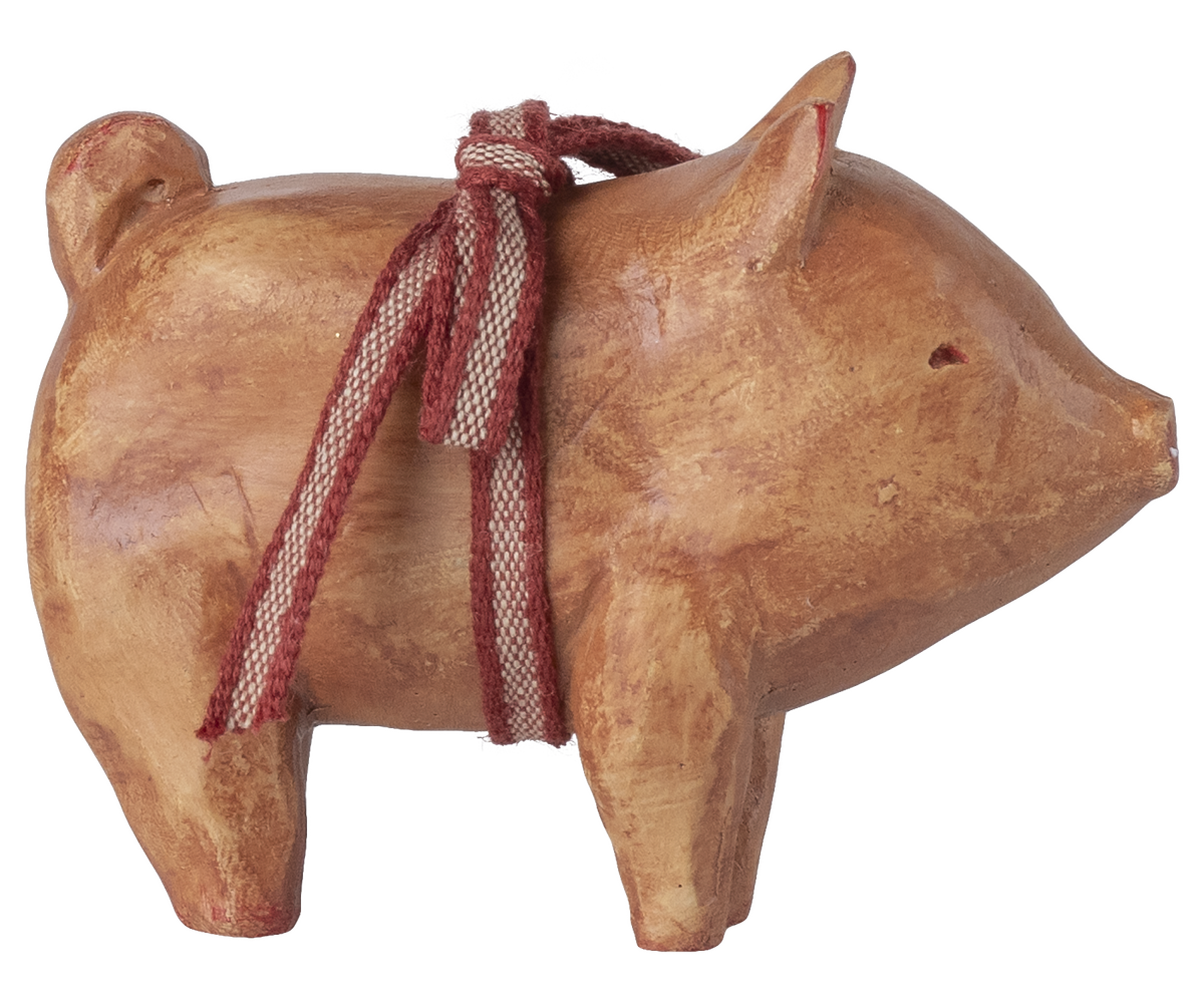 Maileg Julepynt - Træ Gris med Bånd i Rosa