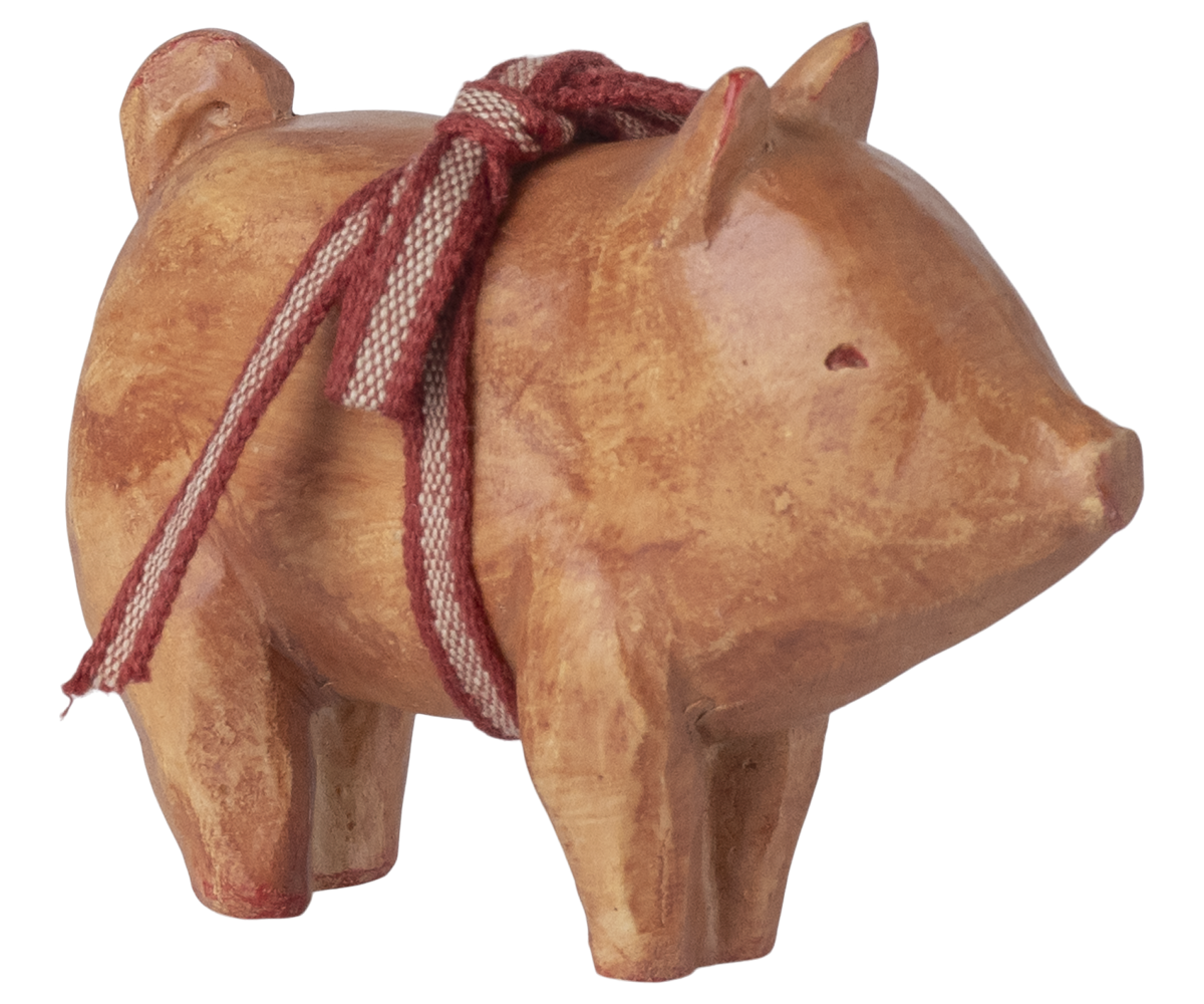 Maileg Julepynt - Træ Gris med Bånd i Rosa