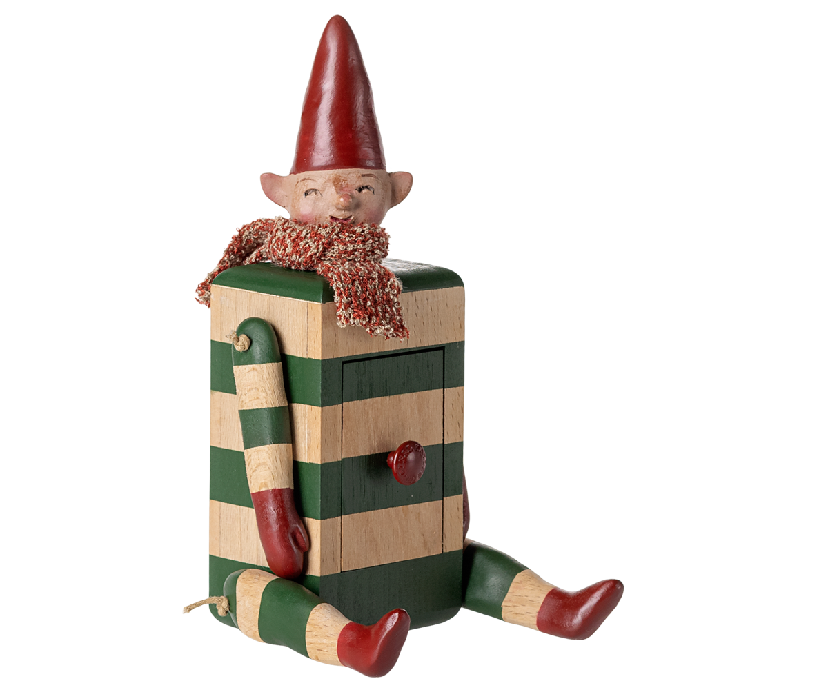 Maileg Hygge Nisse - Nisse Med Skuffe i Grøn