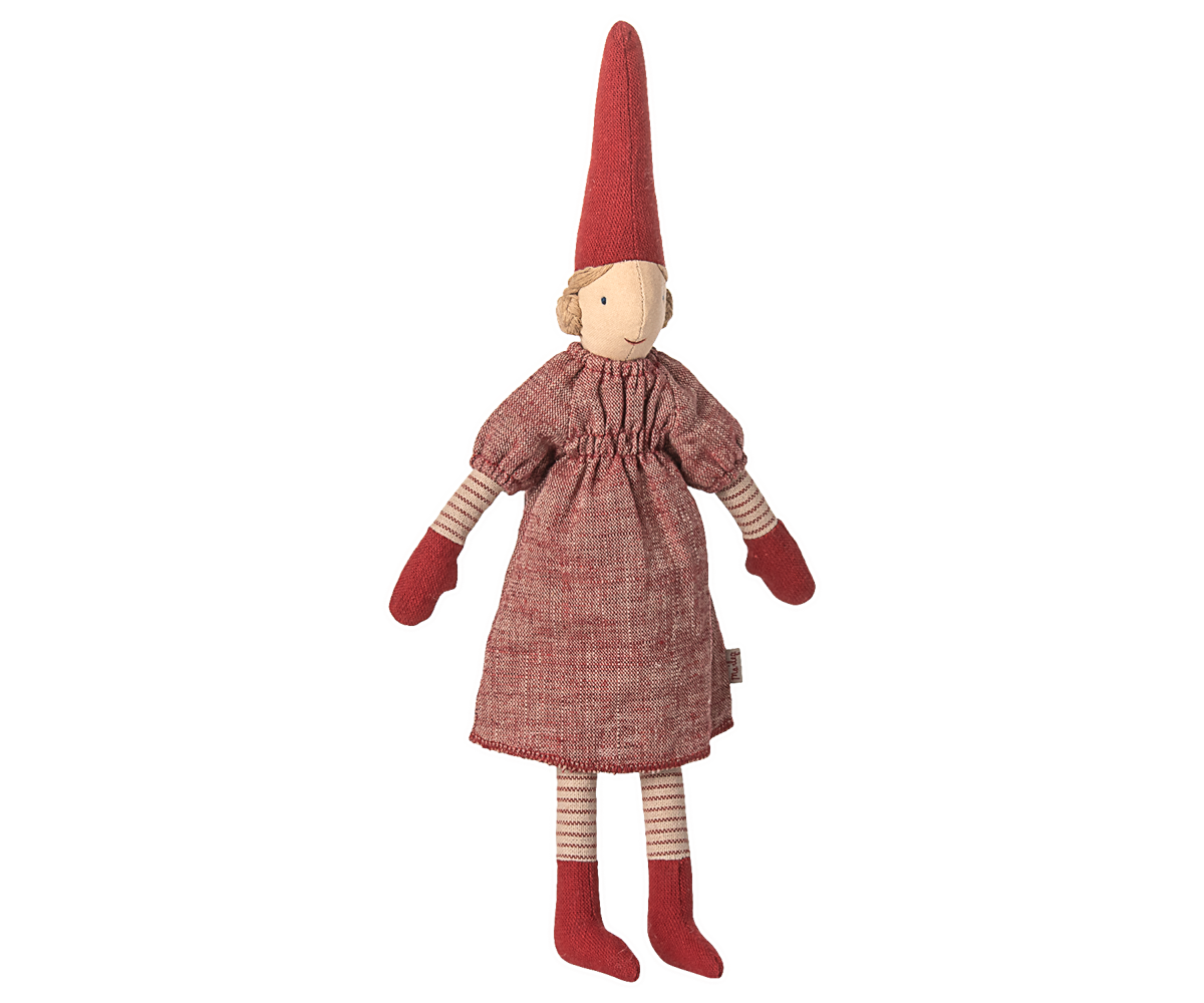 Maileg Nisse - Pixy Nisse Str. 2 Pige Rød Kjole