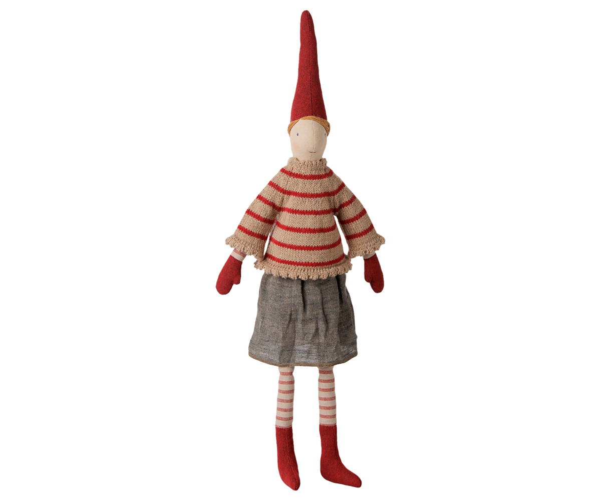Maileg Nisse - Pixy Nisse Str. 3 Pige Stribet Strikket Sweater