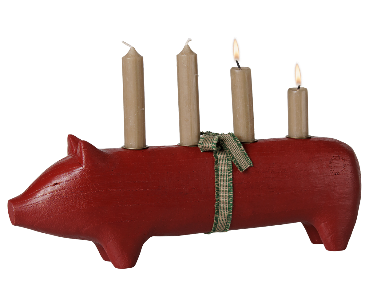 Maileg Julepynt - Advent Lysestage Stor Gris i Rød