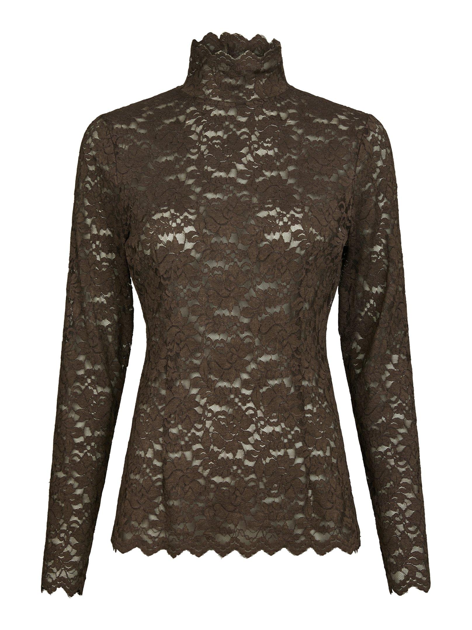 Neo Noir Bluse - Liza Laceflower Bluse i Chocolate Brown