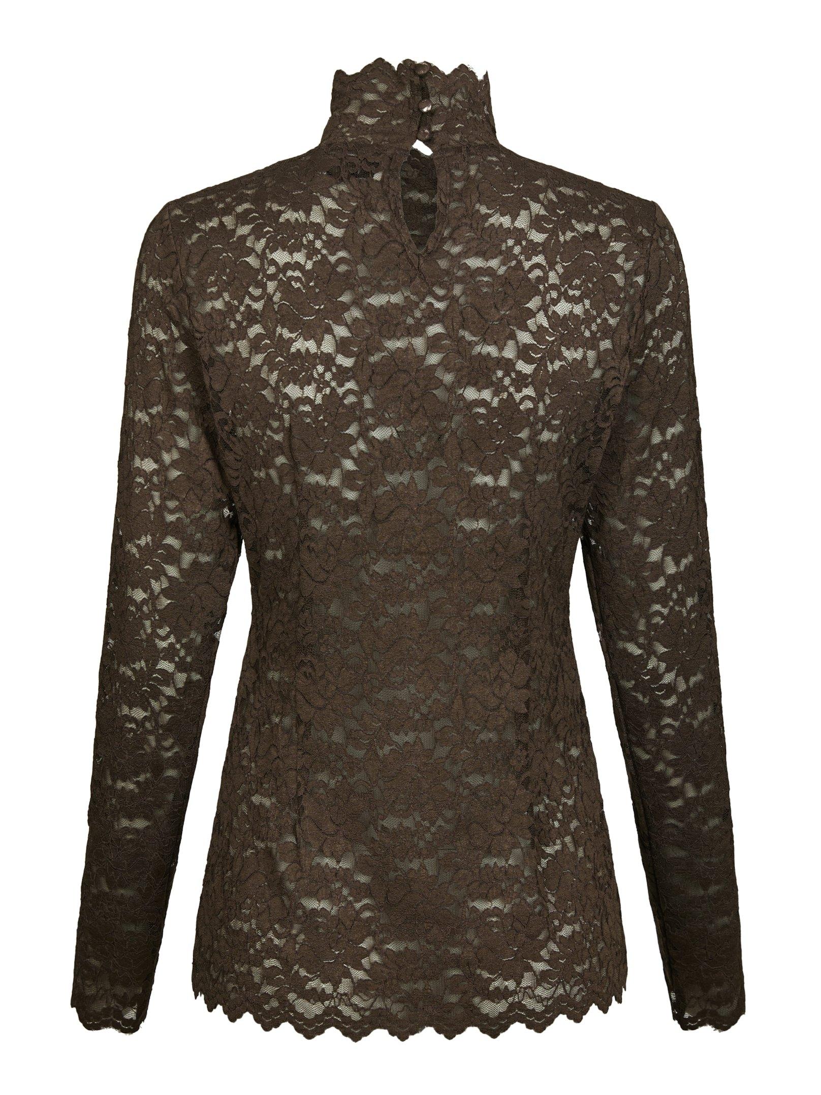 Neo Noir Bluse - Liza Laceflower Bluse i Chocolate Brown