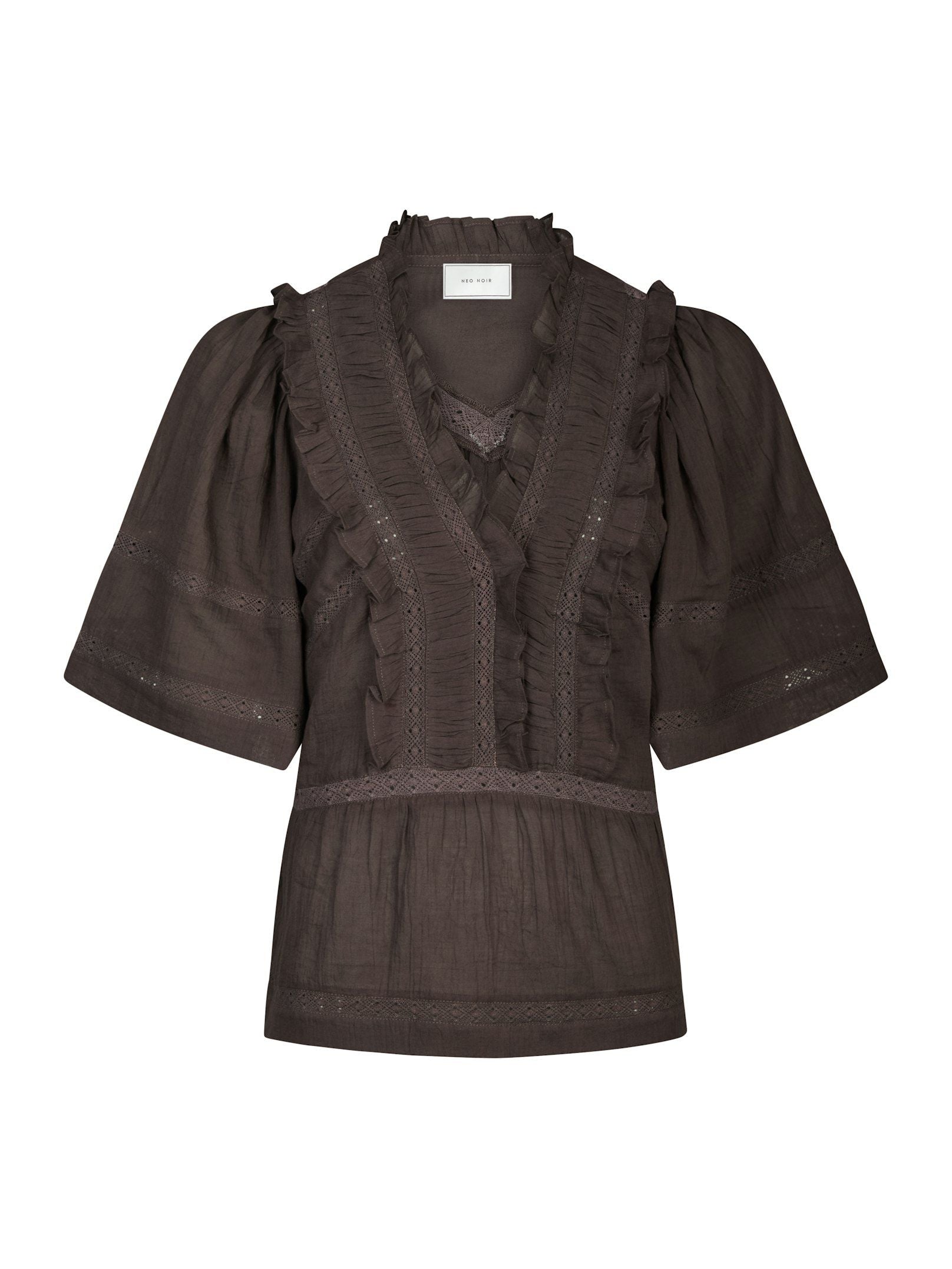 Neo Noir Top - Evienne SS Voile Top i Dark Brown