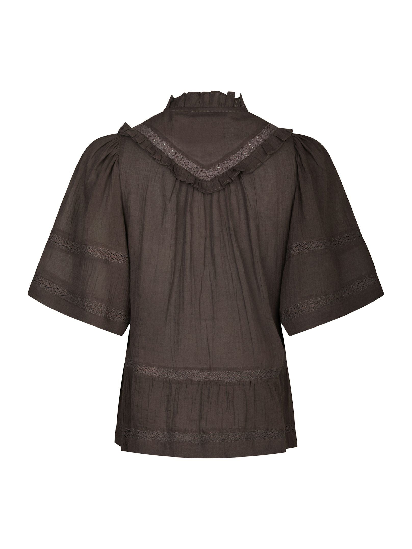 Neo Noir Top - Evienne SS Voile Top i Dark Brown