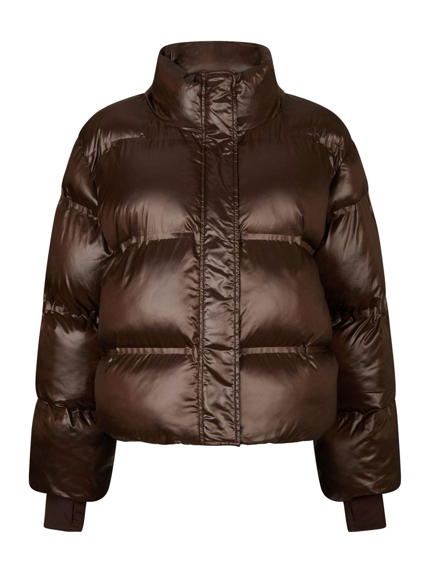 Neo Noir Jakke - Rhea Shiny Puffer Jakke i Dark Brown