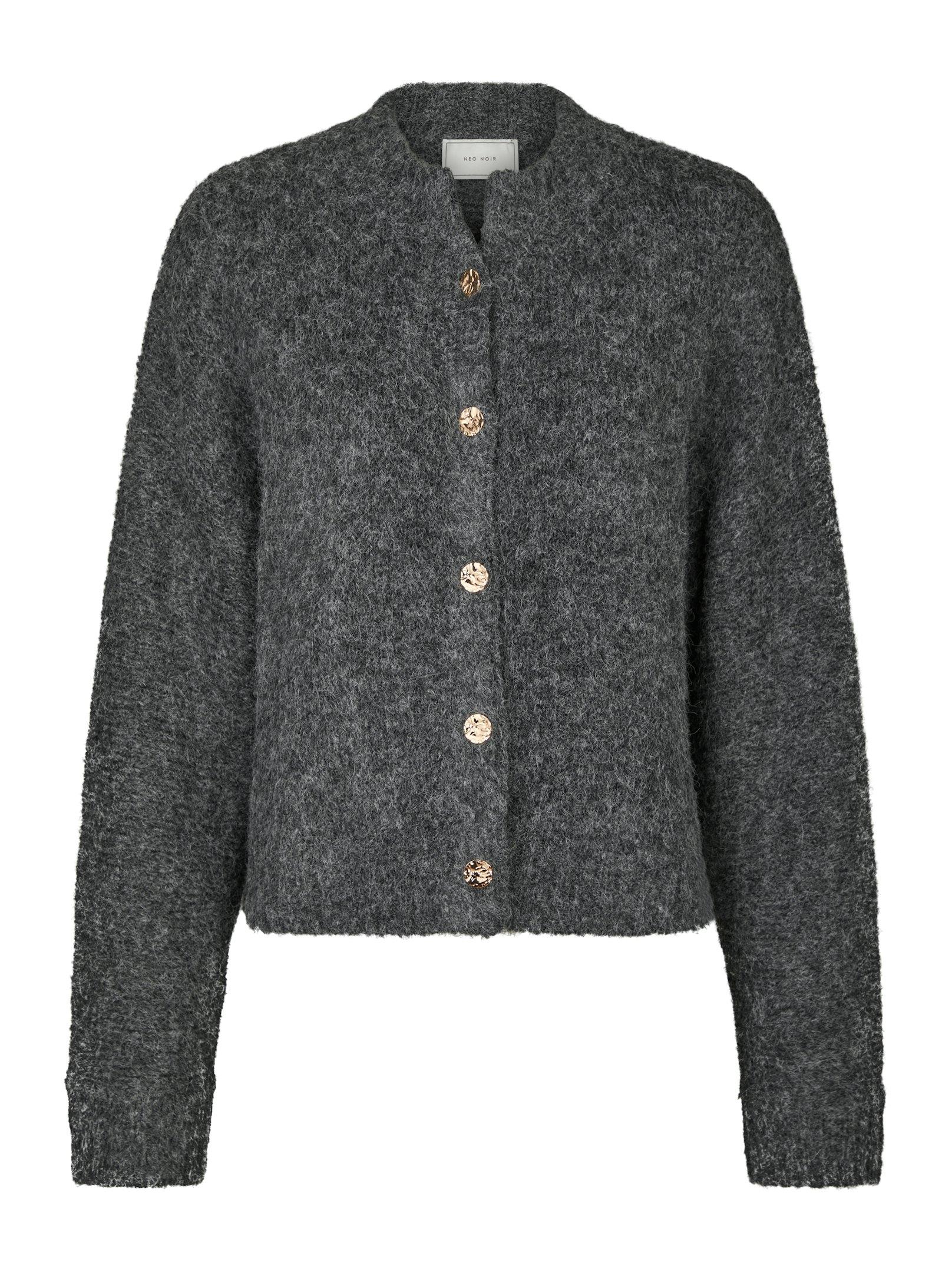 Neo Noir Cardigan - Taura Fluffy Strik Cardigan i Antracit