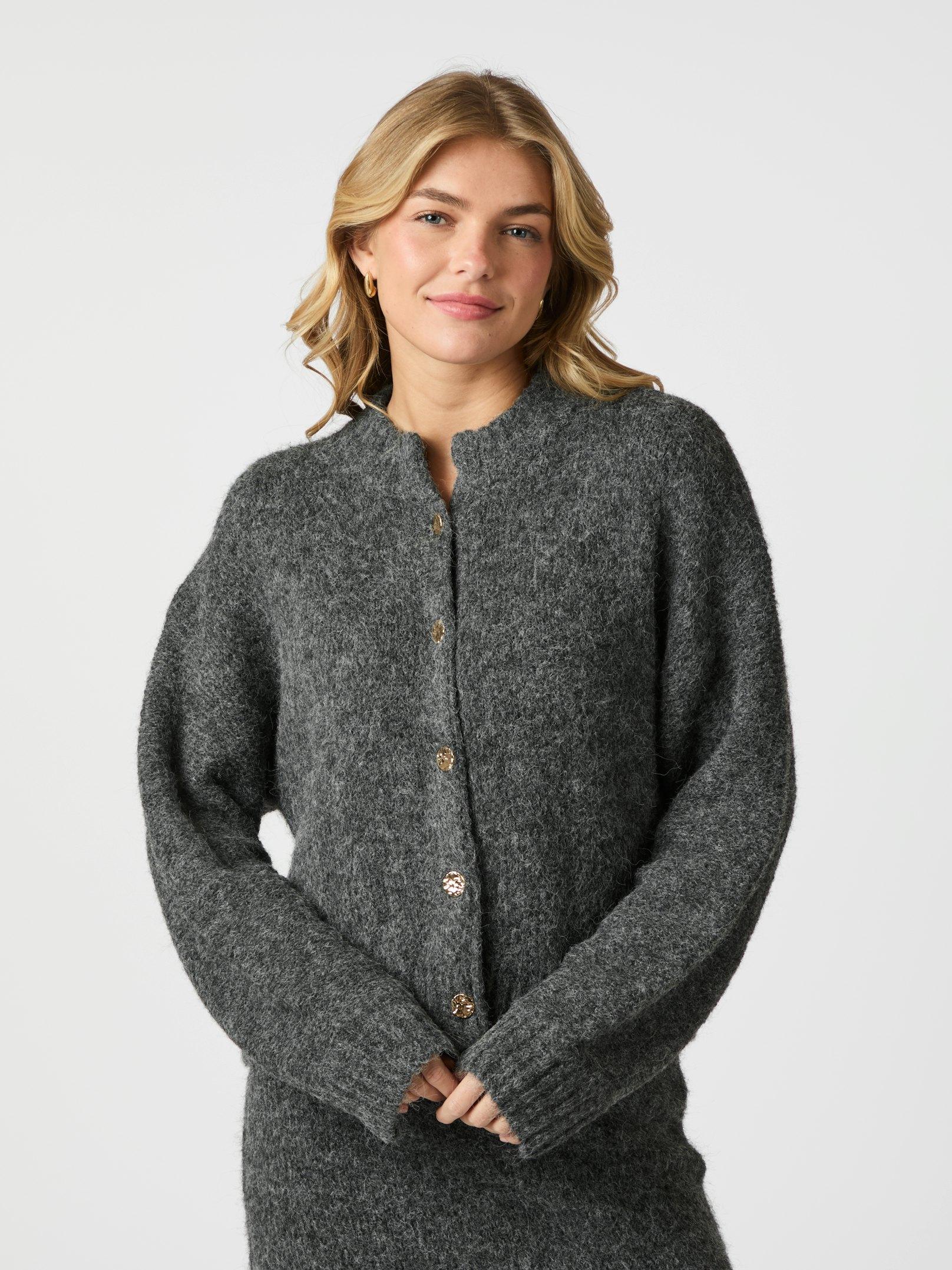 Neo Noir Cardigan - Taura Fluffy Strik Cardigan i Antracit