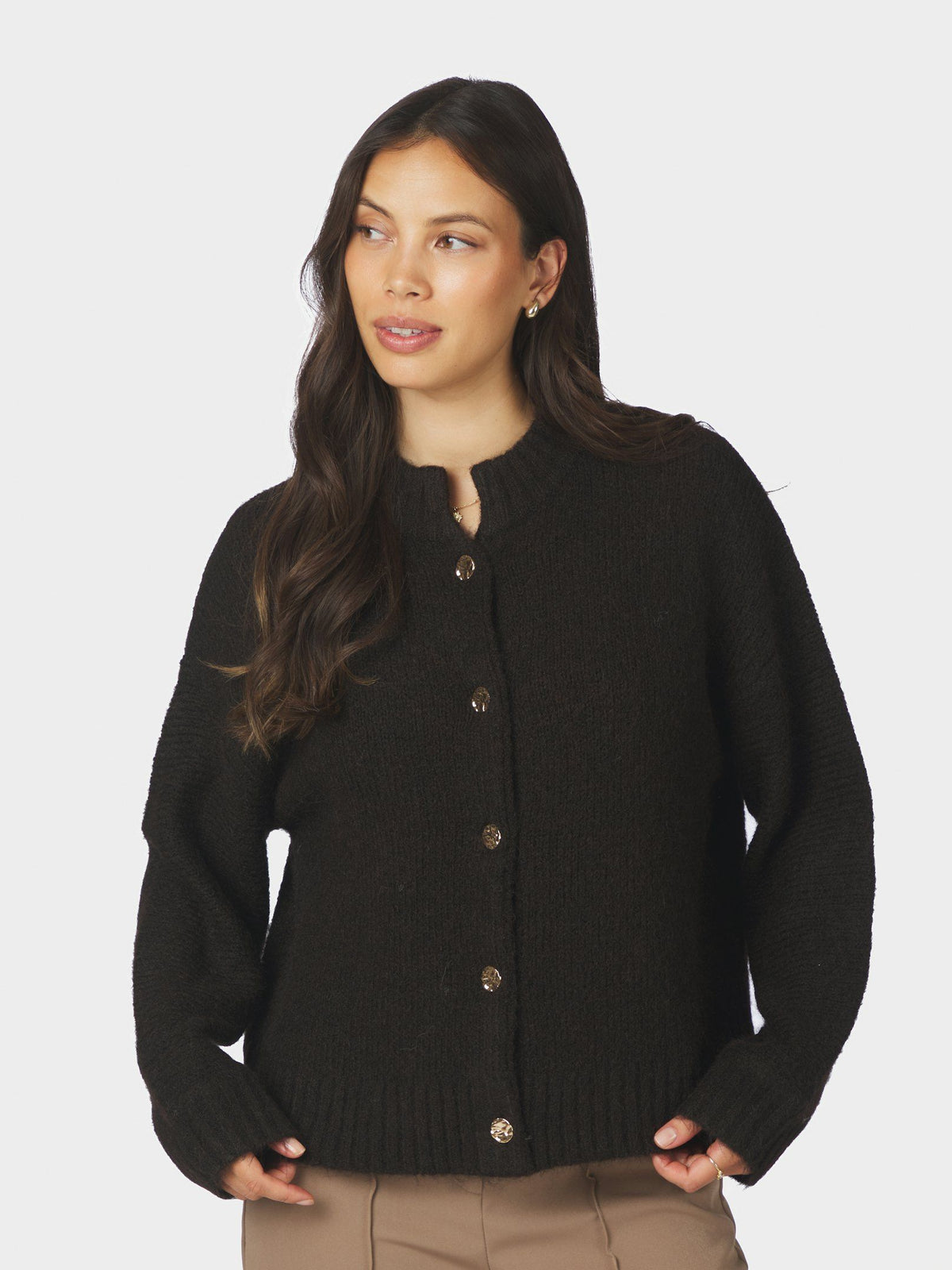 Neo Noir Cardigan - Taura Fluffy Strik Cardigan i Dark Brown