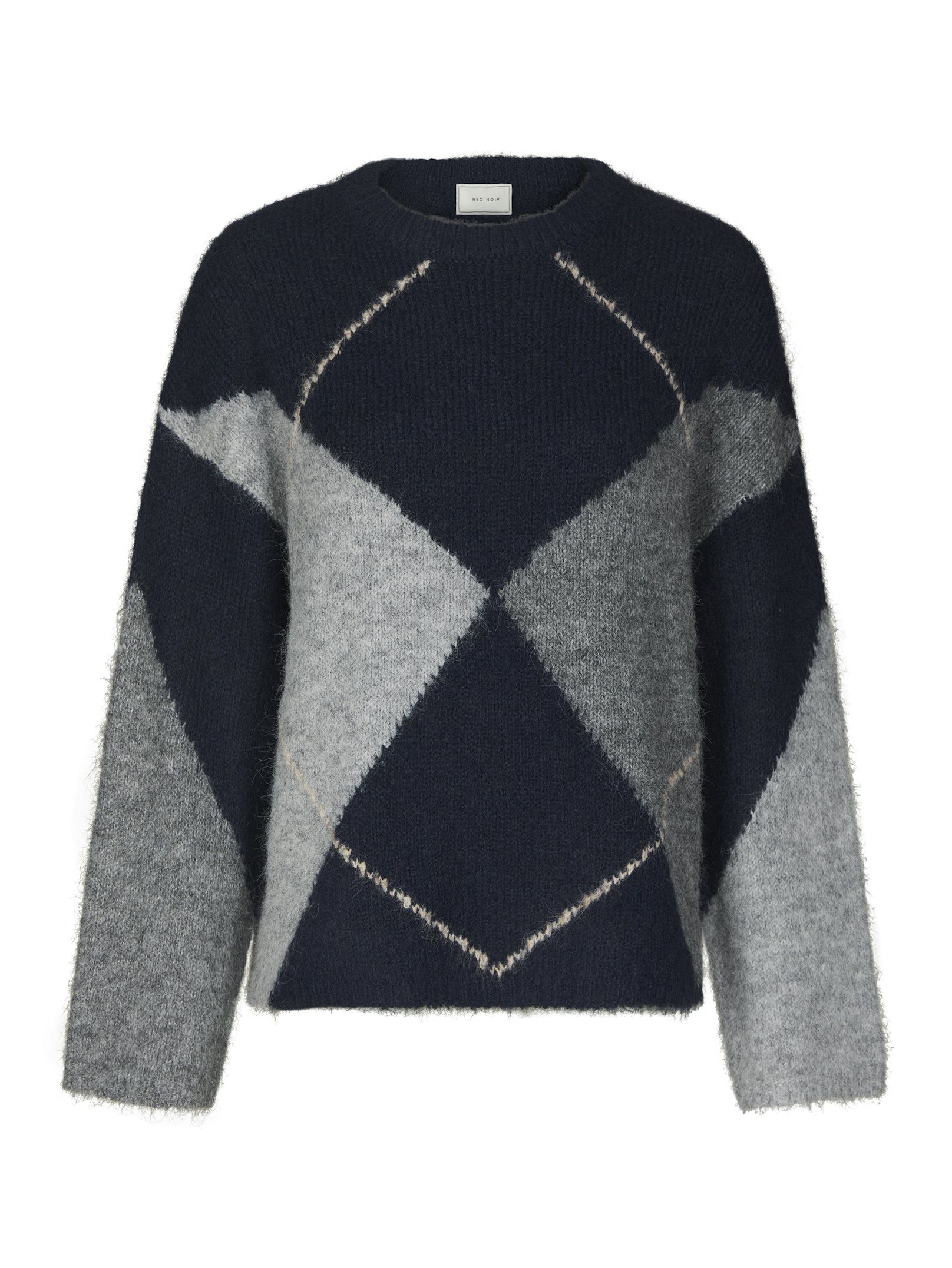 Neo Noir Strik - Inga Check Fluff Strik Bluse i Navy
