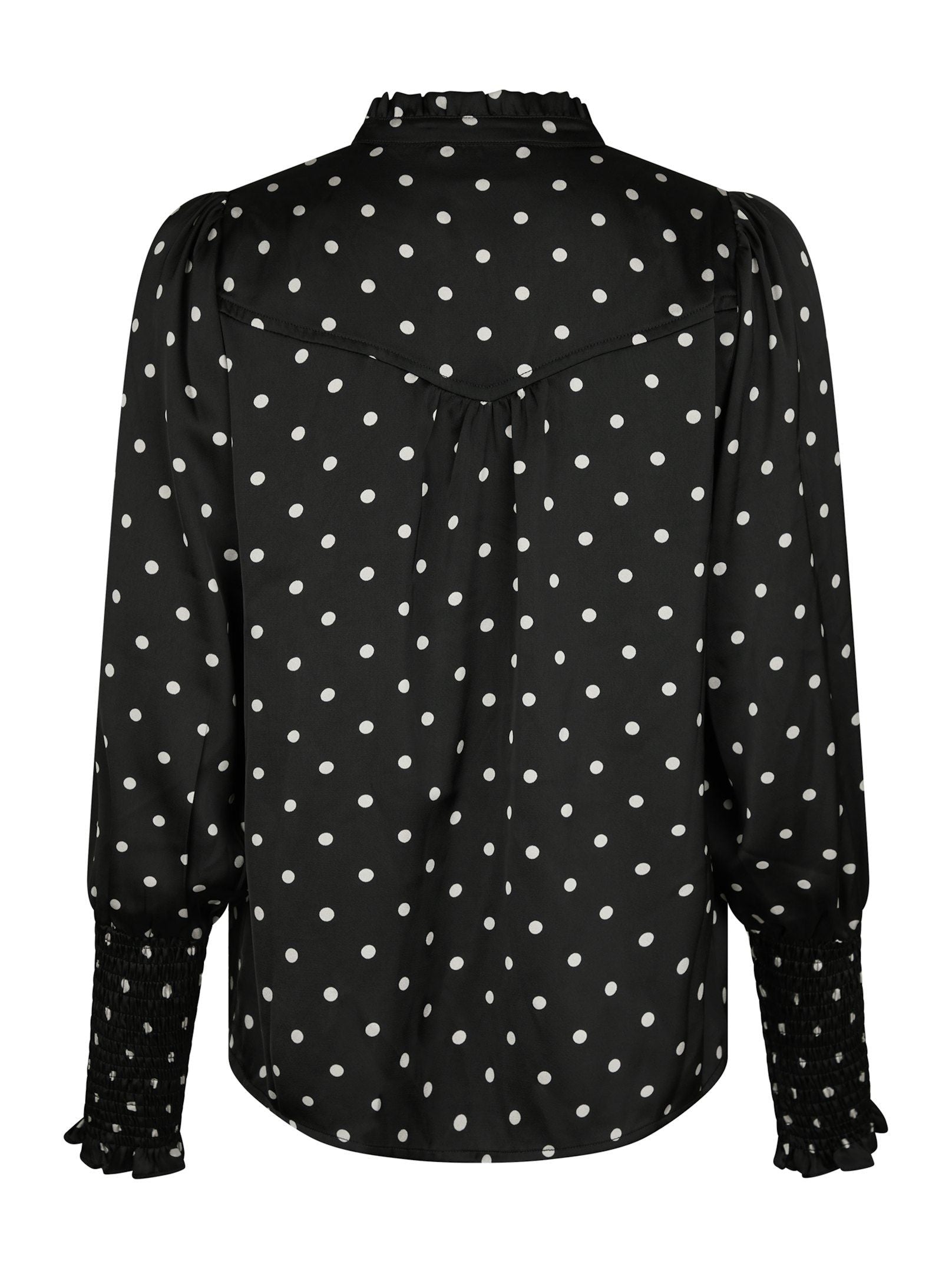 Neo Noir Bluse - Camisa Dot Bluse i Sort Med Hvide Dots
