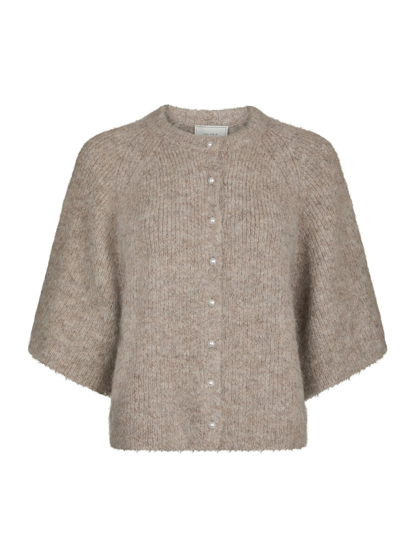 Neo Noir Cardigan - Amaya Fluffy Strik Cardigan i Beige Melange