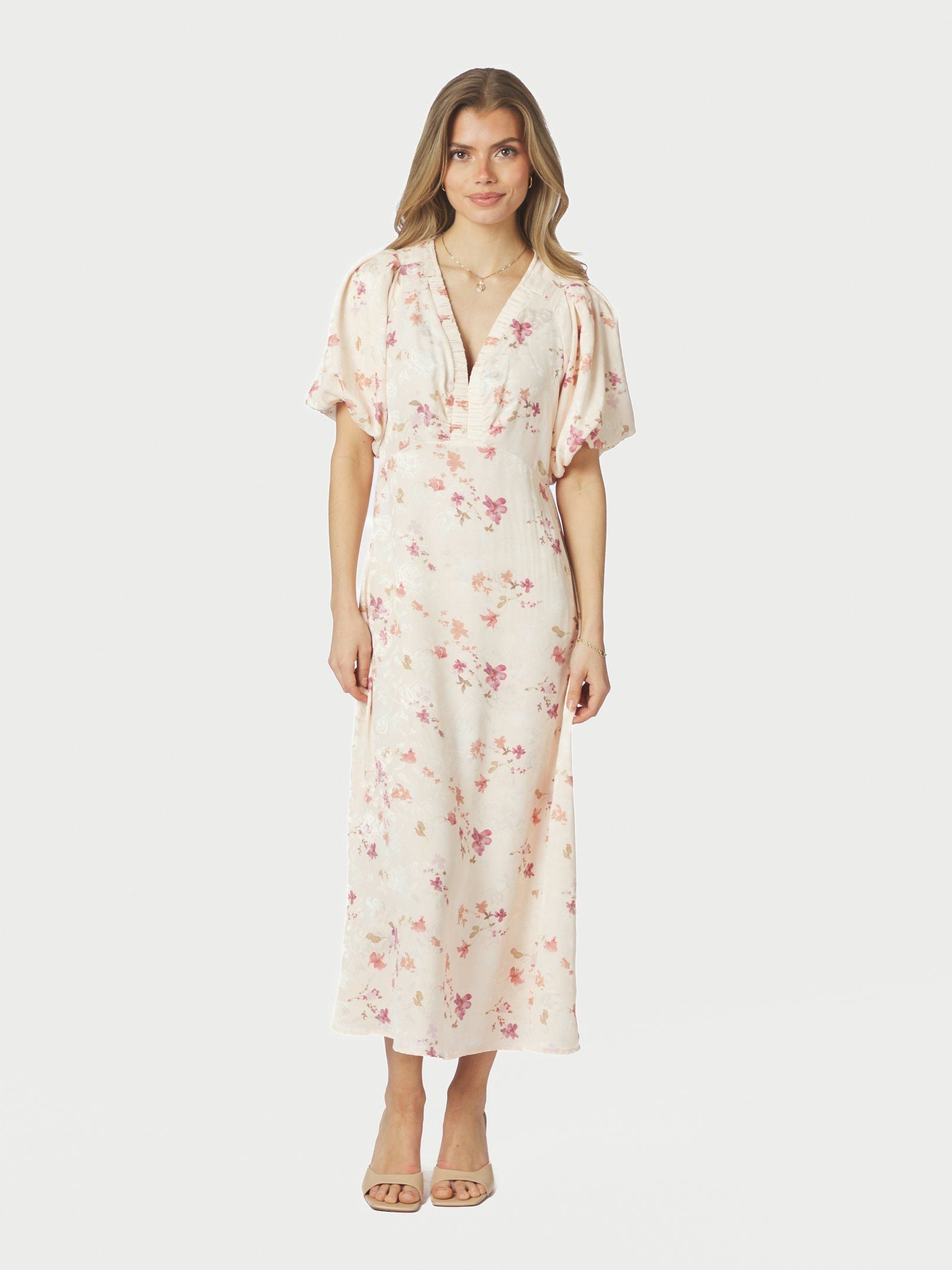 Neo Noir Kjole - Illana Sateen Print Kjole i Creme