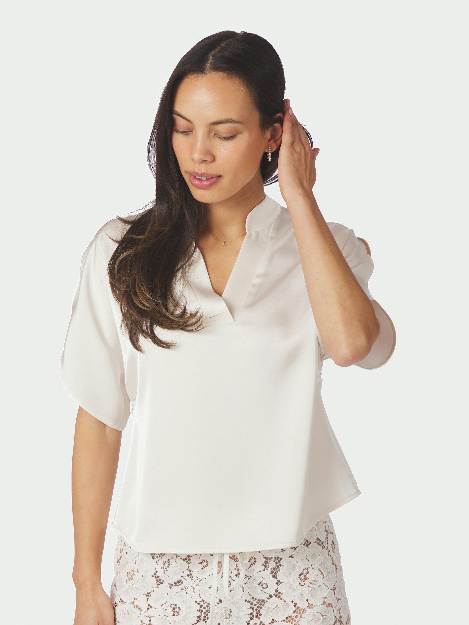 Neo Noir Bluse - Anelle Heavy Sateen Bluse i Pearl