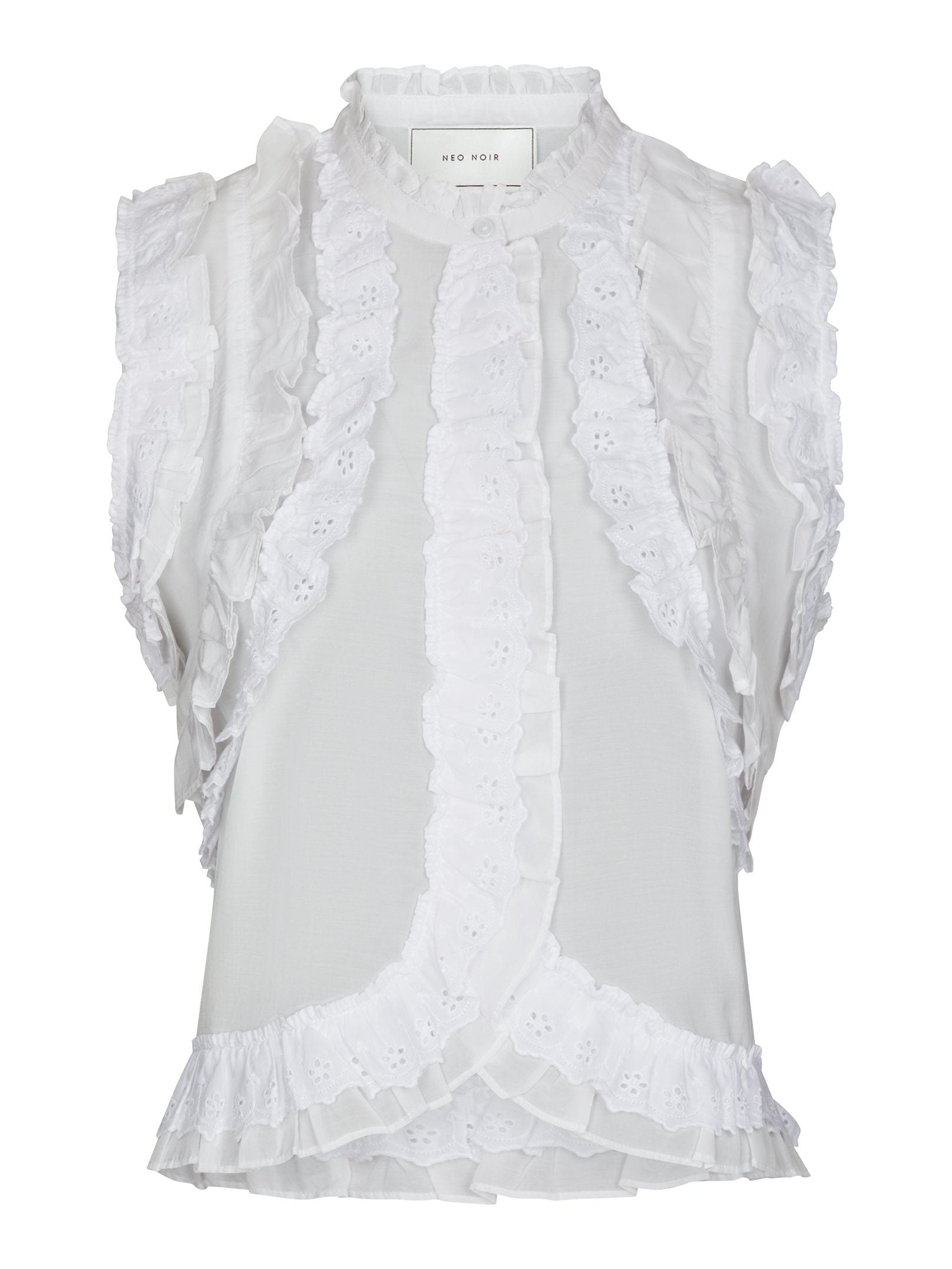 Neo Noir Top - Celia Ruffle Top i Hvid