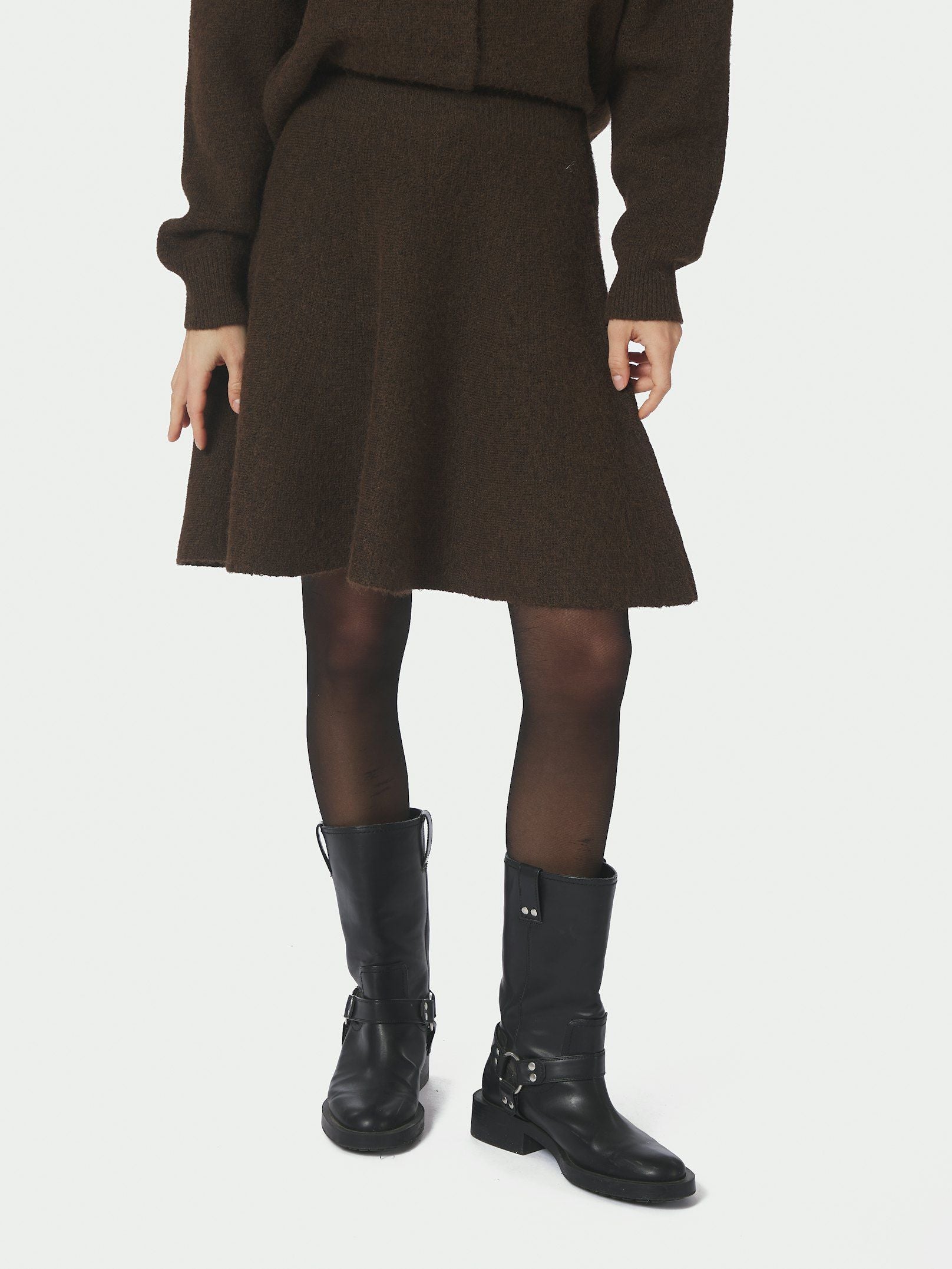 Neo Noir Nederdel - Renata Fliffy Strik Nederdel i Brown Melange