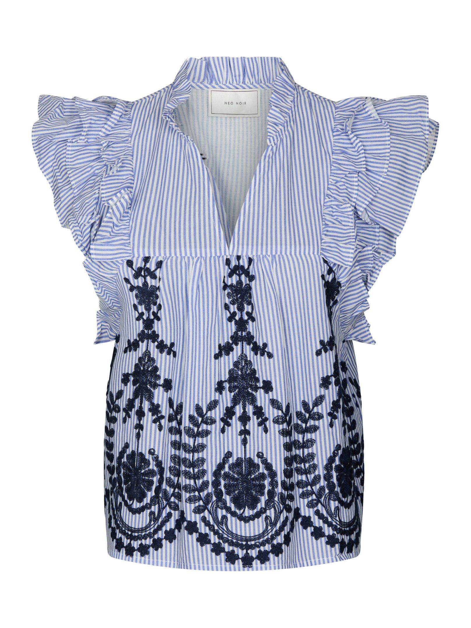 Neo Noir Top - Jayla Stripe Embroidery Top i Blå