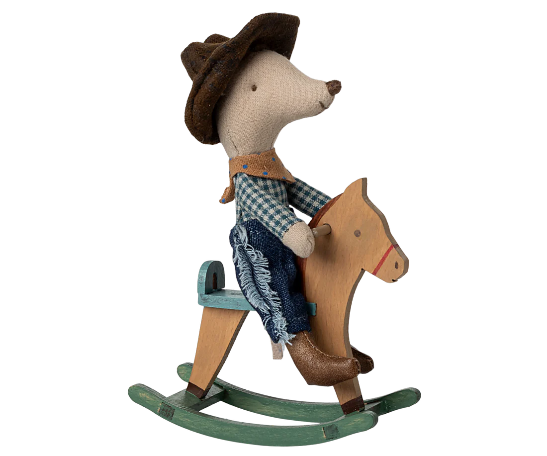 Maileg Cowboy Mus - Cowboy Mus Med Gyngehest Lillebror