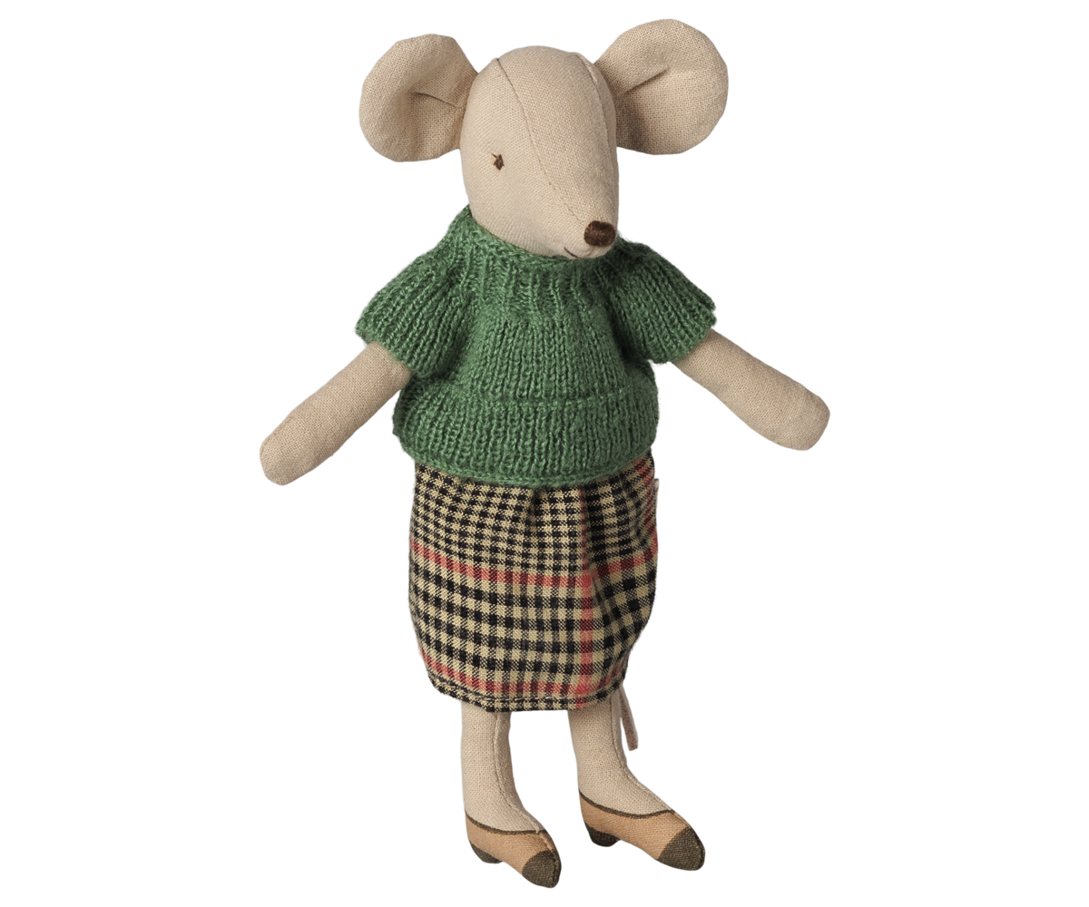 Maileg Mus - Bedstemor Mus Med Ternet Nederdel og Sweater