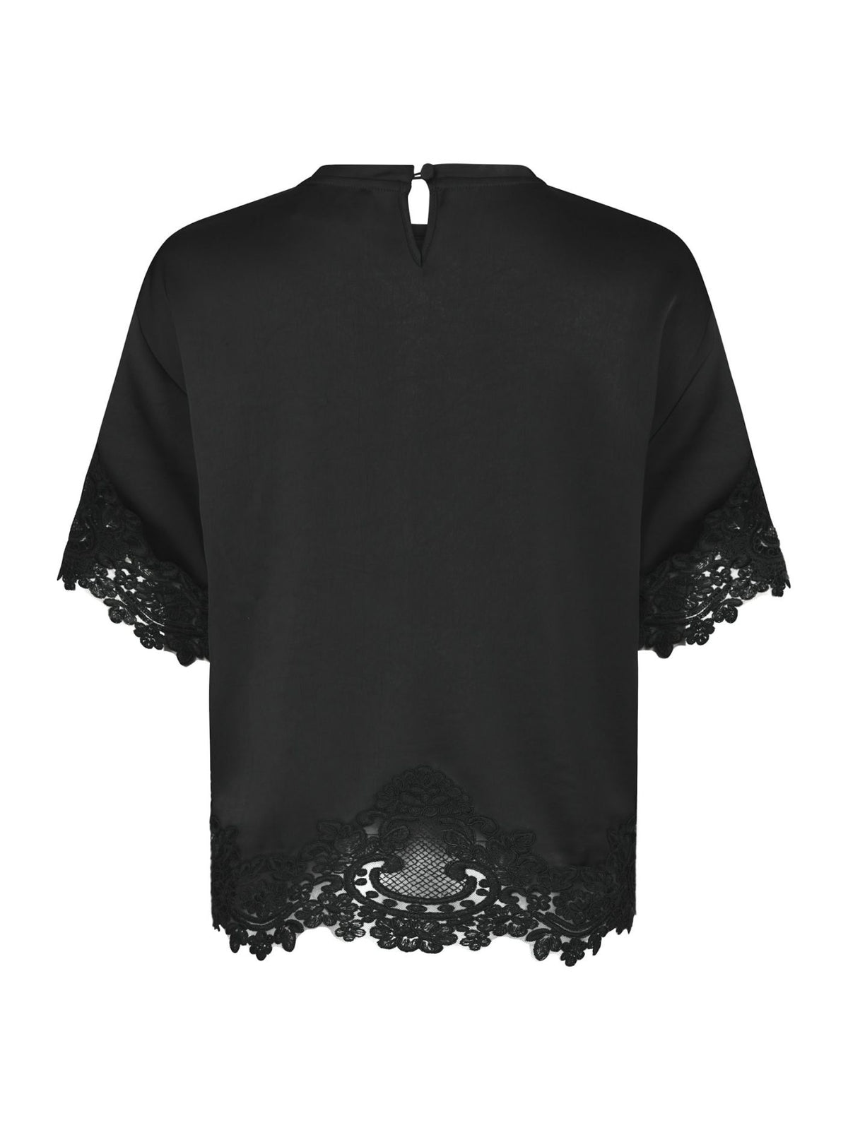 Neo Noir Bluse - Elle Heavy Sateen Lace Top i Sort