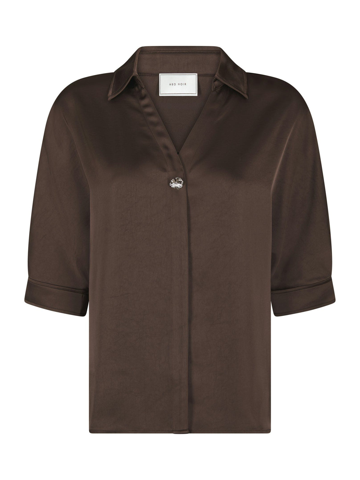 Neo Noir Bluse - Carm Heavy Sateen Bluse i Dark Brown