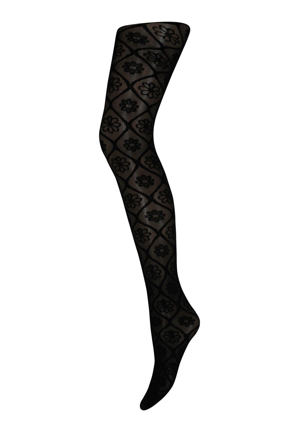 Sneaky Fox Strømpebukser - Zelda Strømpebukser Med Store Blomster i Sort