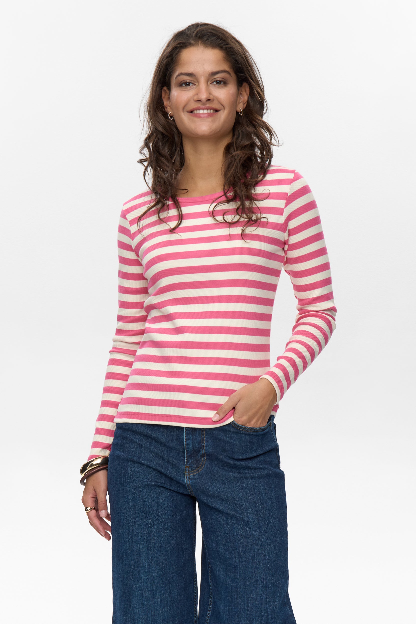 Nümph Bluse - NuMixie LS Bluse i Fandango Pink Strib