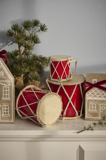 IB Laursen Julepynt - Mini Tromme i Rød 7x7cm