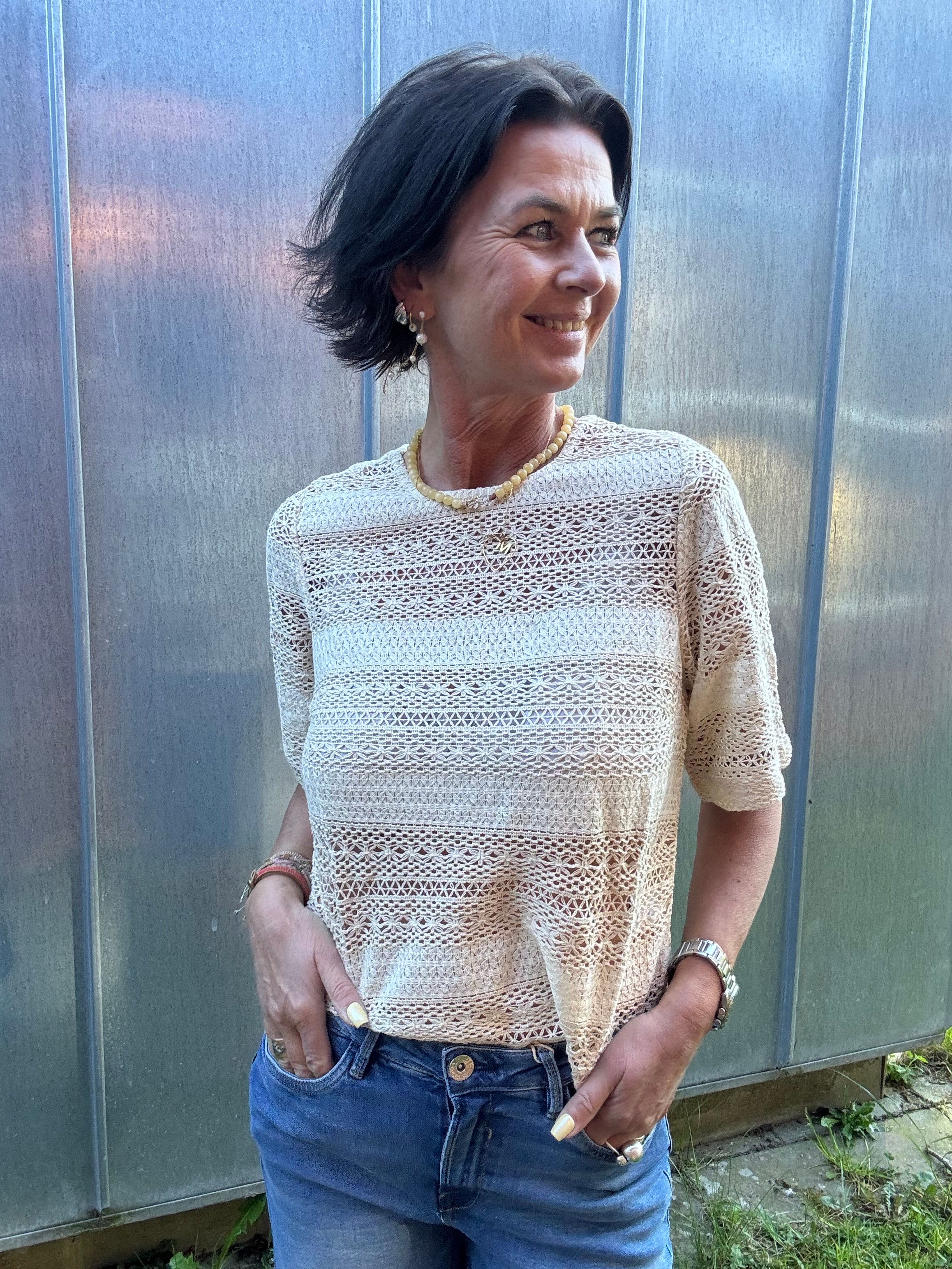 Co´couture Bluse - Carlycc Crochet Bluse i Bone