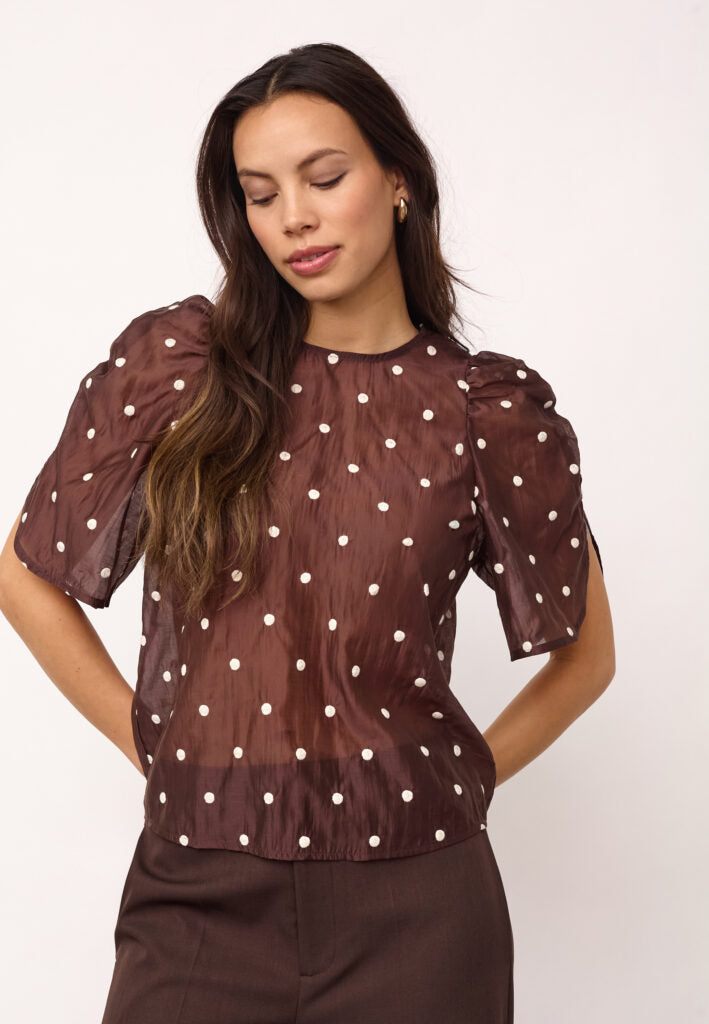 Co´Couture Bluse - DitaCC Dot SS Bluse i Dark Brown