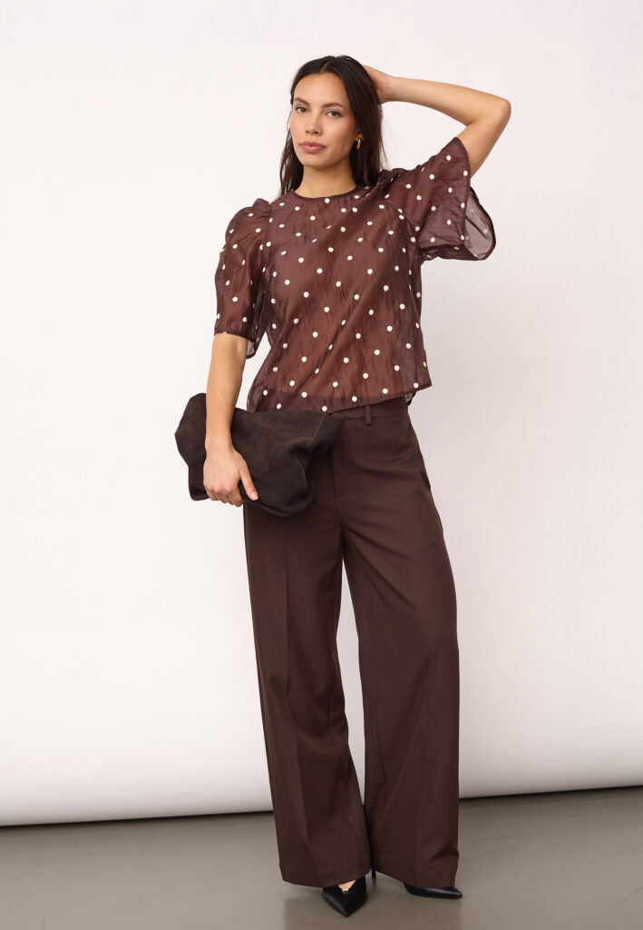 Co´Couture Bluse - DitaCC Dot SS Bluse i Dark Brown