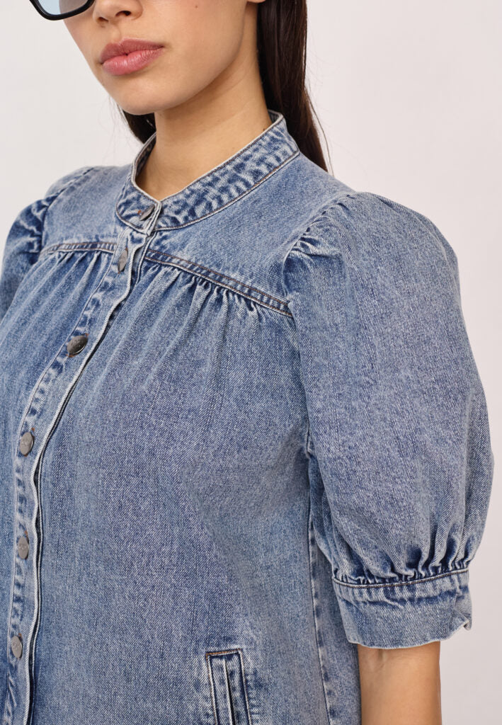 Co´couture Kjole - DeniceCC Denim SS Kjole i Bleach Denim Blå