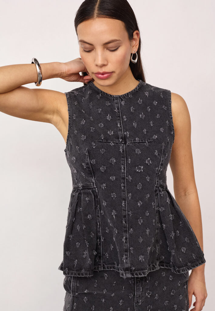 Co´Couture Top - DerriCC Dot Denim Top i Mid Grey