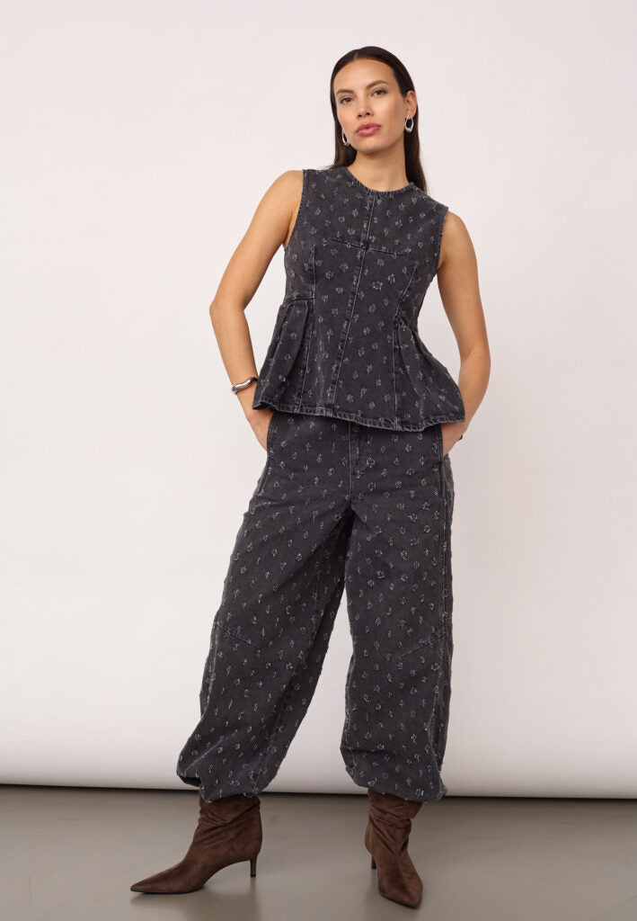 Co´Couture Top - DerriCC Dot Denim Top i Mid Grey