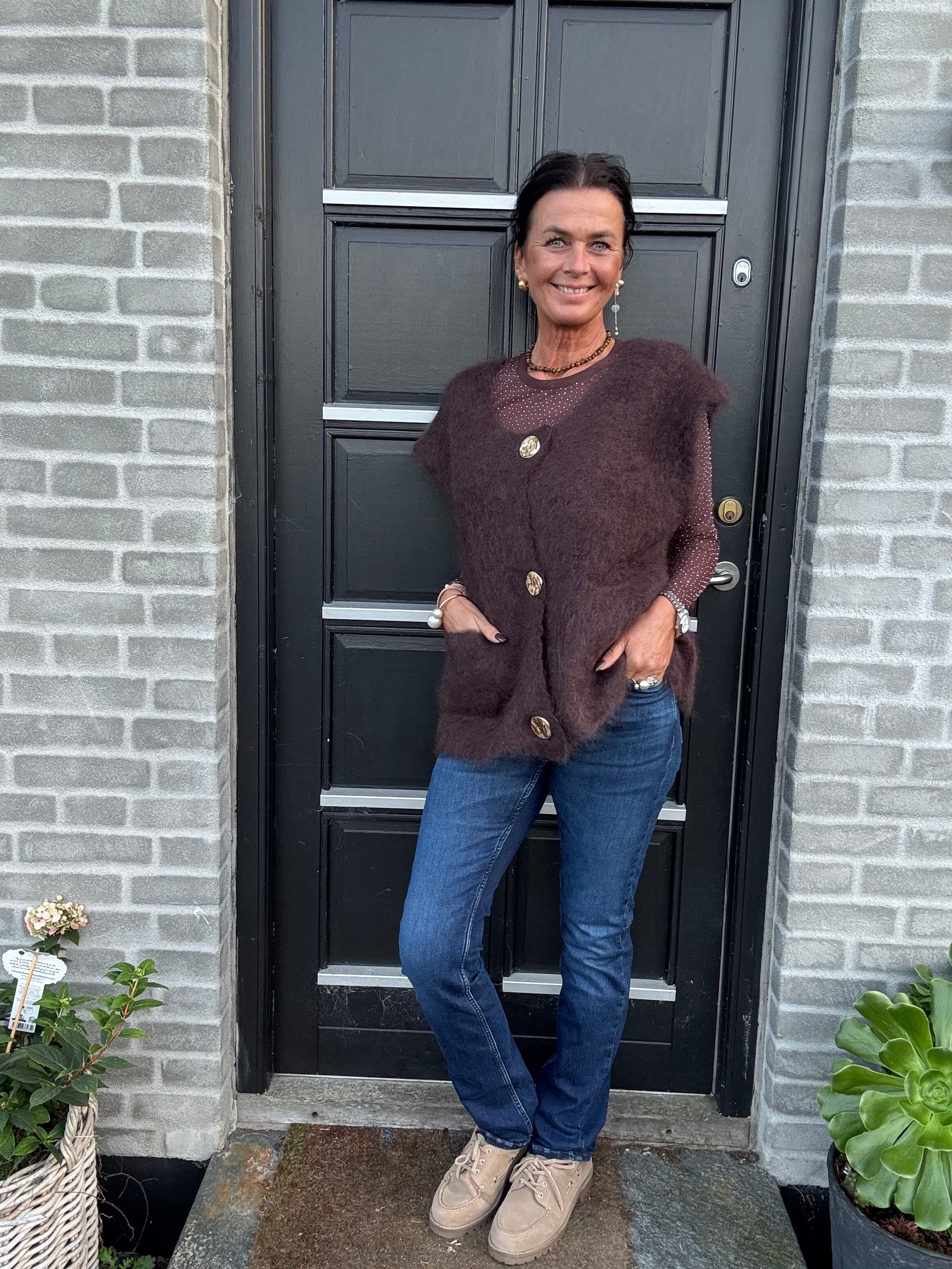 Black Colour Vest - BcBjoerk Strik Vest med Knapper i Coffee
