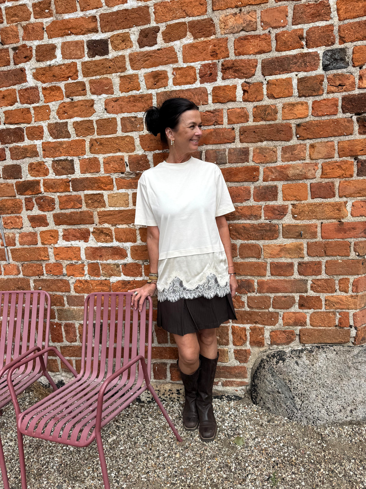 Second Female Bluse - Vaccara Lace Tee I Egret