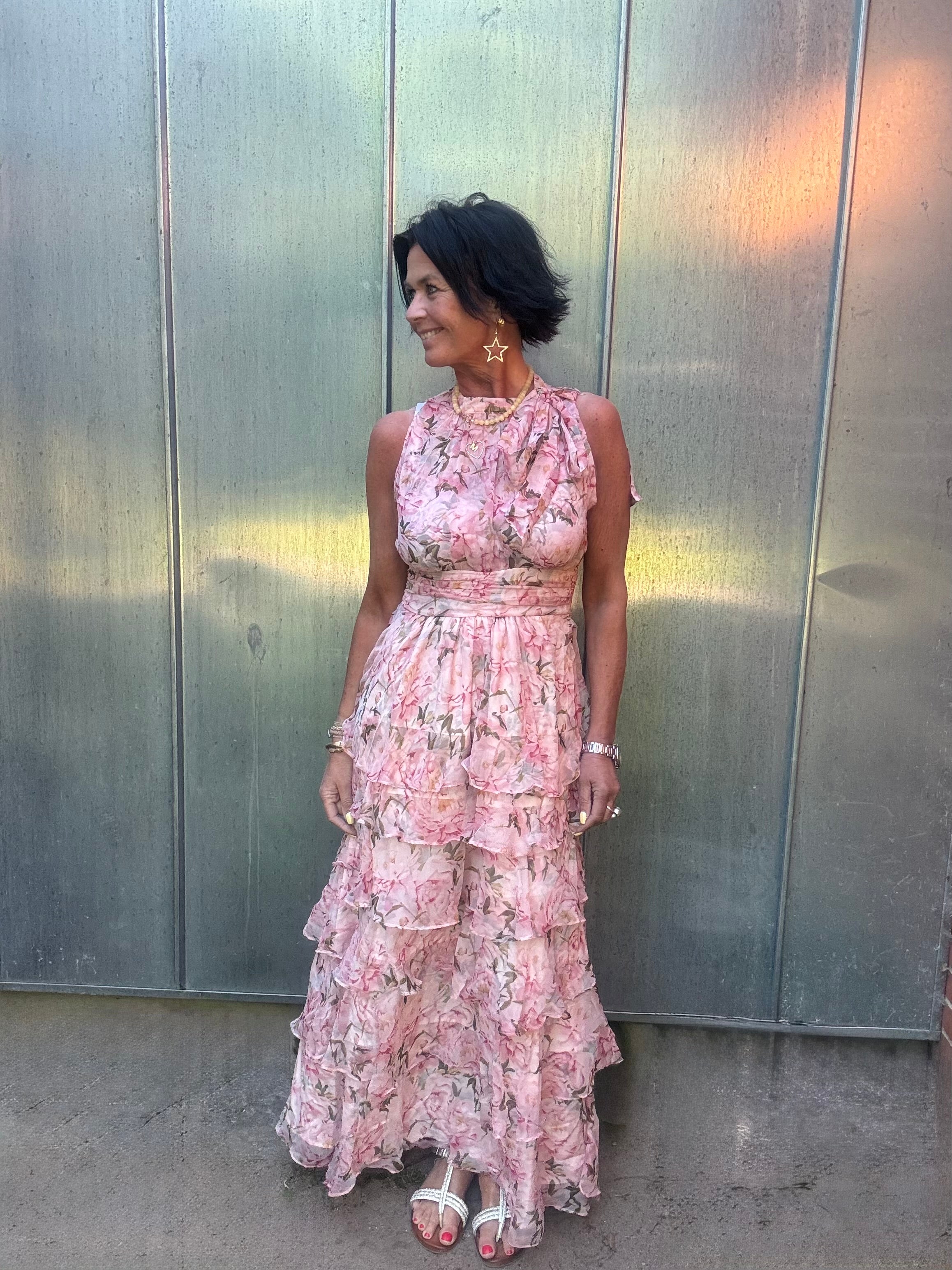 Neo Noir Kjole - Marli Flower Chiffon Kjole i Rose