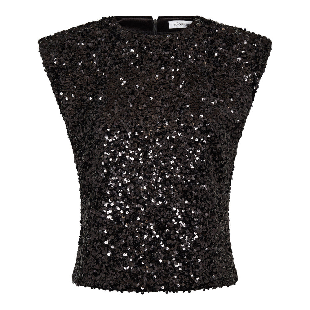 Co´couture Top - RoslynCC Sequin Top i Sort
