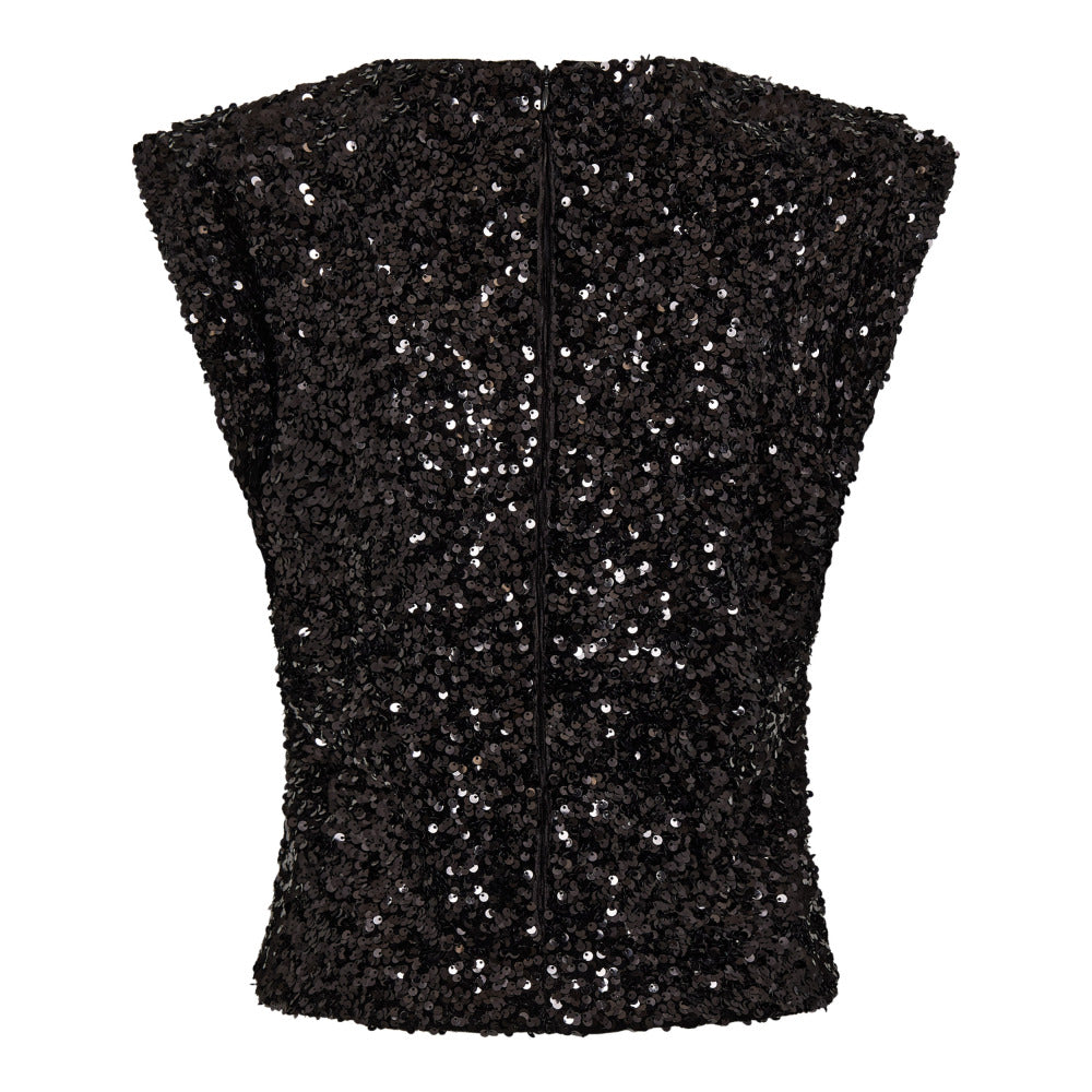 Co´couture Top - RoslynCC Sequin Top i Sort