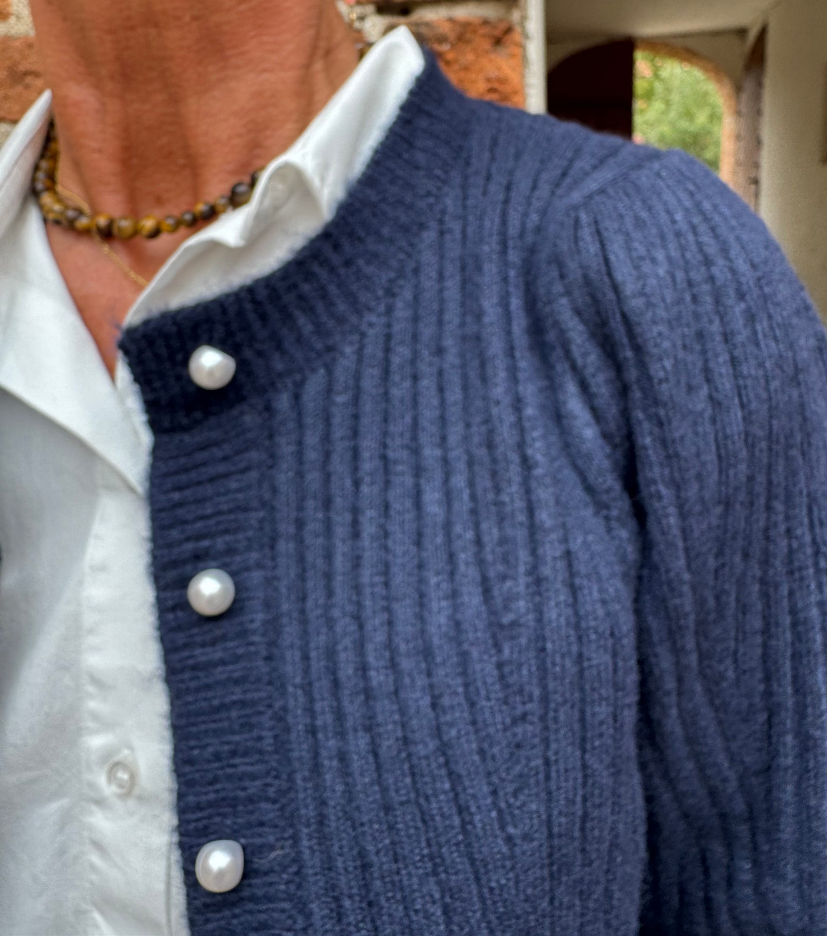 Neo Noir Cardigan - Puli Strik Cardigan i Navy