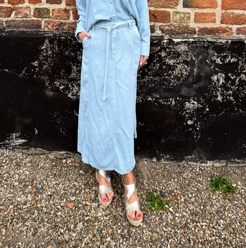 Second Female Nederdel - Irvin Denim Nederdel i Light Blue Denim
