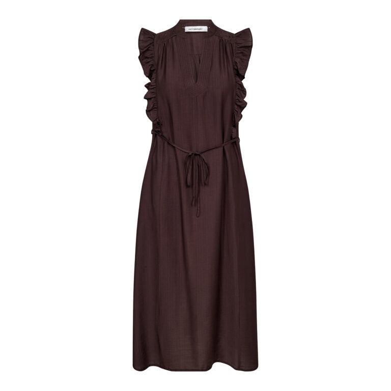 Co´Couture Kjole - HeraCC Frill SS V-Kjole i Dark Brown